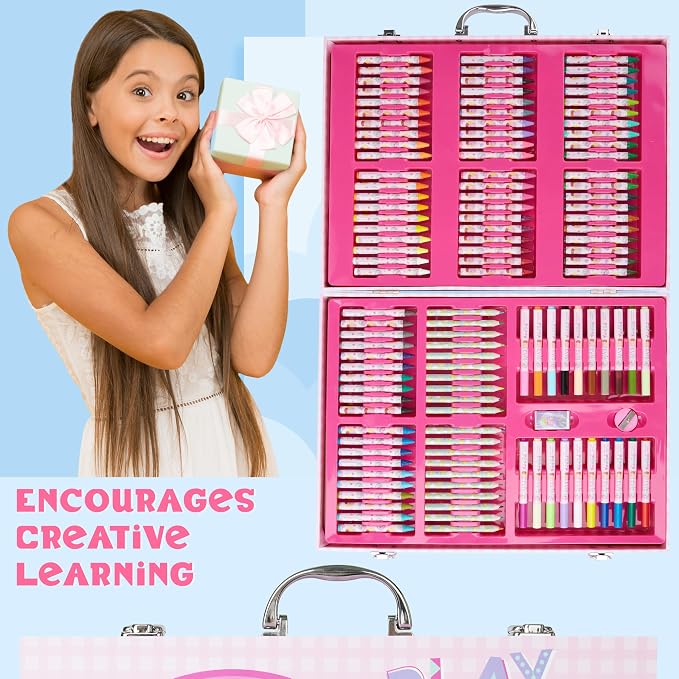 Peppa Pig Colouring, Arts & Crafts Set for Kids, 137 Pcs Stationary Supplies, Colouring Paper Pencils Crayons Eraser & Sharpener, Gifts for Girls
