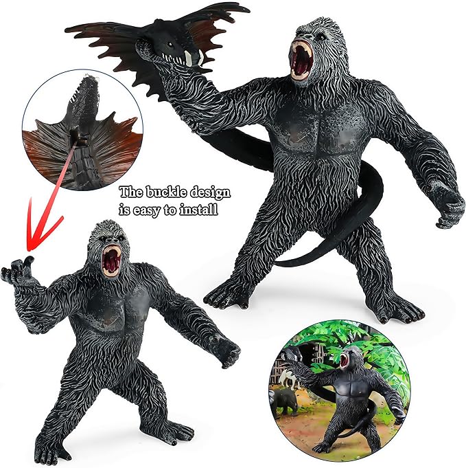 Gorilla Toy Model, Black Gorilla with Snake Action Figures | Wildlife Toys Set, Kids Gift, Play or Decor