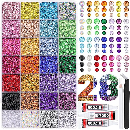 20000Pcs Resin Rhinestones for Crafting, Multicolor 3/4/5mm Flacktback Gems with 3Pcs B7000 Jewelry Glue, Bedazzling Crystal for DIY Crafts Clothing Tumblers Mugs Shoes Fabric Nail Art