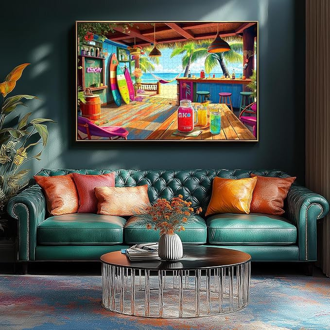 Beach Paradise 1000 Piece Jigsaw Puzzle for Adults Summer Tropical Bar Ocean View Challenging Puzzle Game Fun Adult Activity for Puzzle Lovers (27"x20")