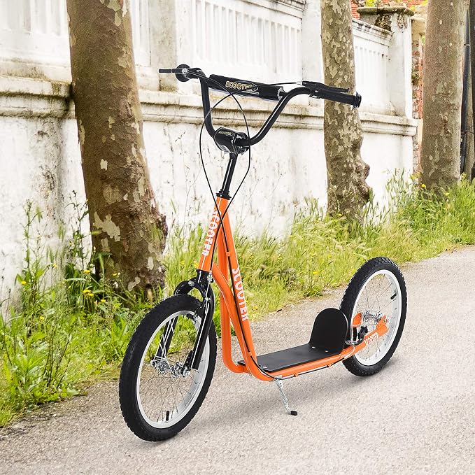 Aosom Youth Scooter Kick Scooter for Kids 5+, Max Load 220 LBS., with Adjustable Handlebar, 16" Inflatable Wheels, Dual Brakes