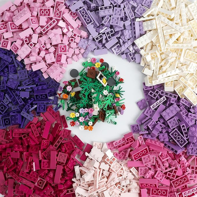 HUIZDQ 1800Pcs Building Bricks, Classic Bulk Small Blocks, Classic Building Bricks Set Basic Building Blocks(Pink Purple White)