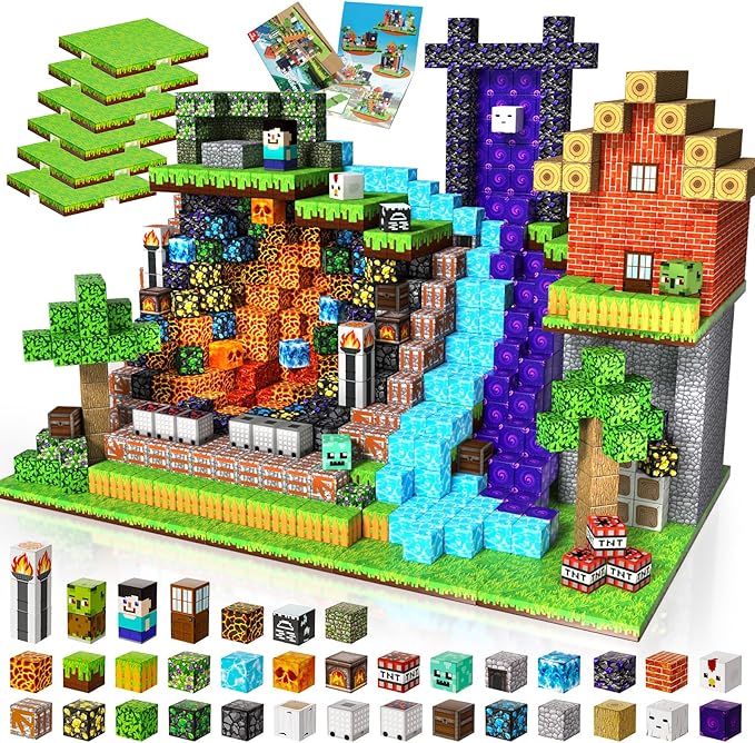 200PCS Magnetic Building Blocks with 6 Base Plate, Magnetic Blocks Cubes for Kids Ages 4-8, Stacking Magnet Blocks STEM Building Toys for Boys Girls Ages 3 4 5 6 7 8-12 Christmas Birthday Gifts