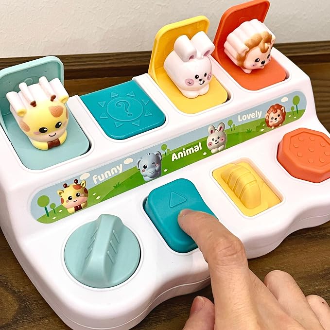 Cause-And-Effect Toys for Babies, educational toys for 1 year old, Developmental Toy With Buttons & Color Sorting Animal, toddlers 2-3, 18 Months kids Pop-Up toys, 6-12 months baby birthday gift.