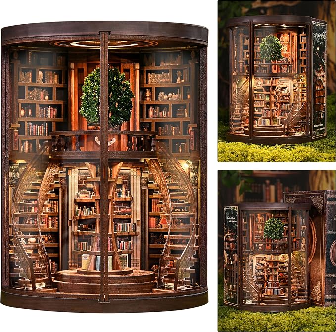 ISSEVE Book Nook Kits for Adults, Library Booknook Kit DIY Miniature Dollhouse Book Nooks, 3D Wooden Puzzle Model Creative Bookshelf Home Decoration Adult Crafts Kits Gift (Wisdom Book Repository)