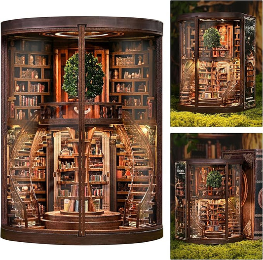 ISSEVE Book Nook Kits for Adults, Library Booknook Kit DIY Miniature Dollhouse Book Nooks, 3D Wooden Puzzle Model Creative Bookshelf Home Decoration Adult Crafts Kits Gift (Wisdom Book Repository)