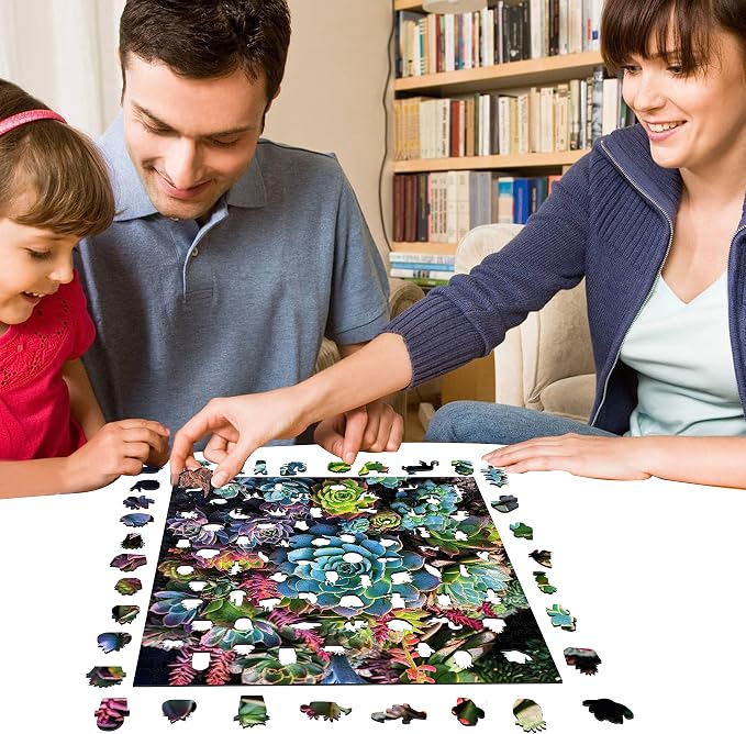 Mys Aurora Succulent Wooden Puzzles for Adults, 200 Unique Shape Jigsaw Puzzles, 5MM Thick, FSC Certified Box, Family Games for Kids and Adults