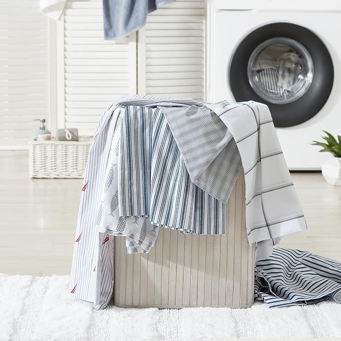 Nautica - Twin Size Sheet Set, Crisp & Tailored Cooling Sheets with a Smooth Cotton Percale Lightweight Feel - Bed Sheets with Matching Pillowcase & Fitted Sheet (Coleridge Stripe Blue)