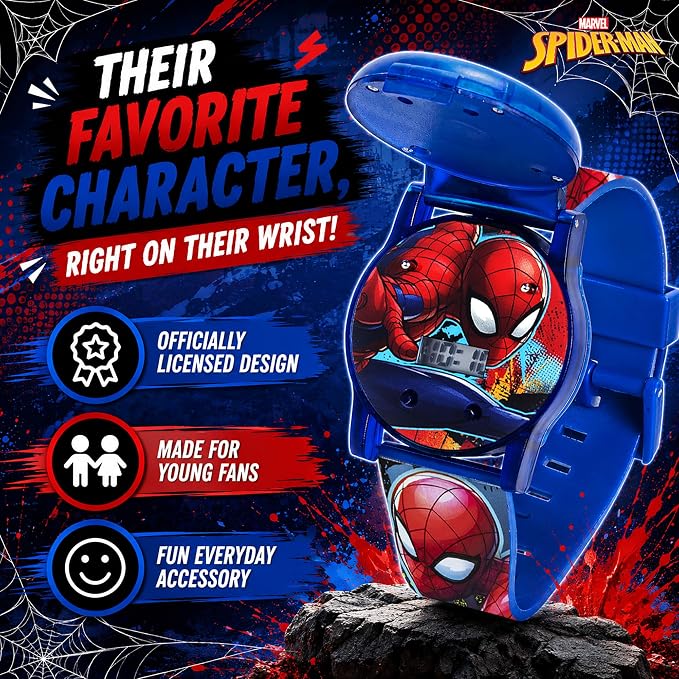 Marvel Spider-Man Kids Watches – Digital Display, Interactive Features, Adjustable Strap, Vibrant Spider-Man Graphics, Durable for Active Kids