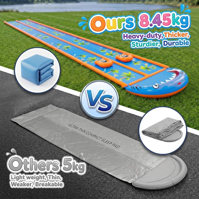 40×5.9FT Heavy Duty Slip and Slide with Sprinkler and 2 Boards, Water Slide for Adults with 3-Way Water Sprinkler, Giant Slip n Slide for Outdoor Backyard Lawn Kids Teens and Adults (Blue&Orange)
