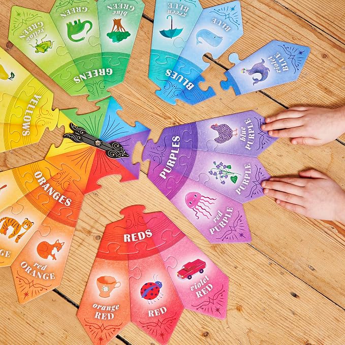 eeBoo: Color Puzzle Spinner Game - 24 Color Puzzle Pieces, Learn Color Families, Educational Cooperative Childrens Game, Kids Ages 3+, 1-3 Players