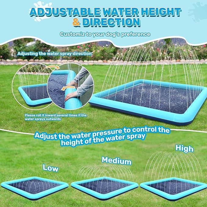 117'' Splash Pad for Dogs, Non-Slip Sprinkler for Kids, Square Splash Pad for Kids Ages 4-8, Splash Pads for Toddlers 1-3, Dog Sprinkler Shallow Pool, Outdoor Water Toys for Backyard, Teal