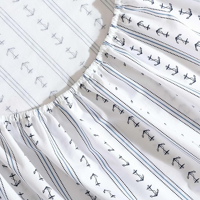 Nautica - Sheets, Cotton Percale Bedding Set with Matching Pillowcases, Crisp & Cool, Deep Pocket (Anchor Lines Blue, King)