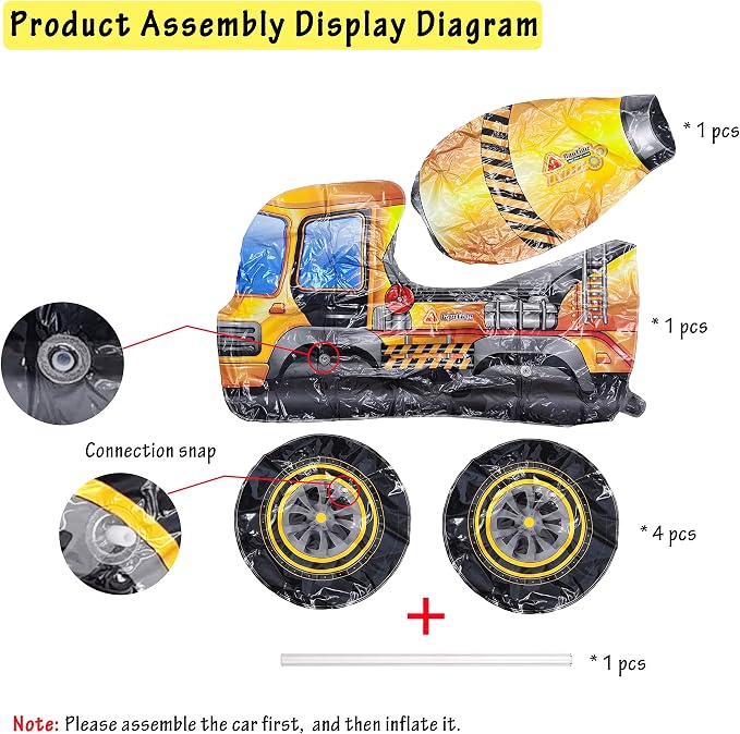 Construction Balloon Standing Mixer Truck Vehicle Birthday Foil Balloon | For Construction Vehicle Transportation Birthday Theme Party Baby Shower Decoration Supplies