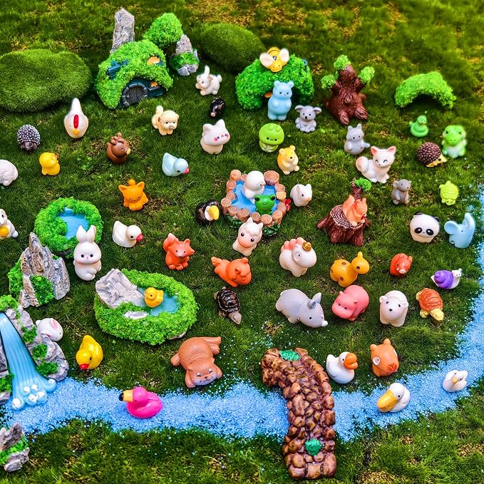 55 Pcs Mini Resin Animal Figurines, Tiny Animals Desk Pets & Miniature Figures for Fairy Garden, Dollhouse, Aquarium and DIY Crafts,Mini Figures to Hide