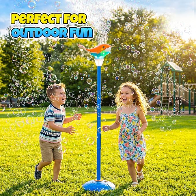 Standing Bubble Machine for Kids Outdoor, Whale Bubble Torch with Light Lamp Music, 47" Adjustable Height Automatic Bubble Blower Maker Fountain Tower, Stand Up Outside Bouncer Handheld Lanterns Toys