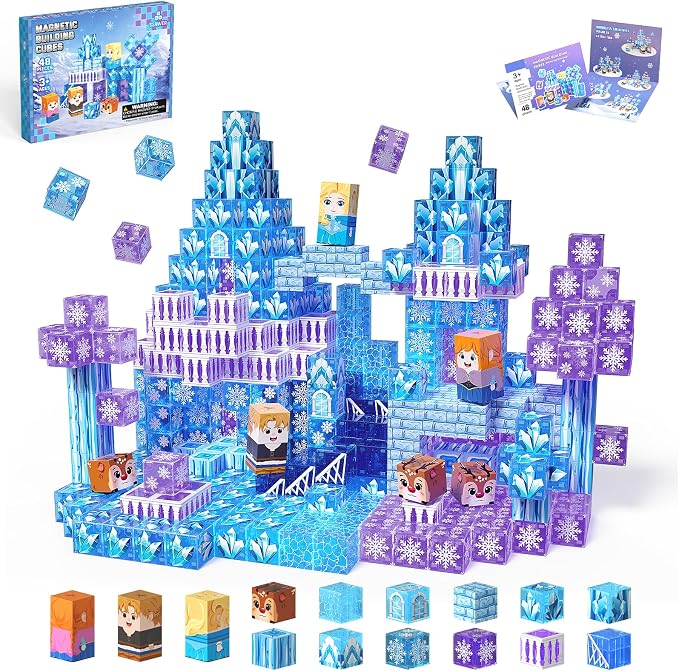 48 PCS Magnetic Blocks Building Toys for Kids Ages 4-8, Magnetic Cubes, STEM Sensory Toys for Boys & Girls, Christmas Birthday Gifts for Kid Ages 3+