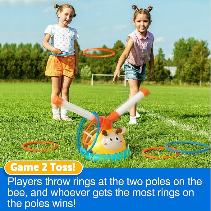 Billeeit 2-in-1 Musical Jump and Toss Ring Game Toy, Indoor and Outside Jump Toy for Kids Ages 4-8 and Toddler 1-3, 3-5, Christmas Boys and Girls Birthday Gift w/4 Speeds and Remote Control