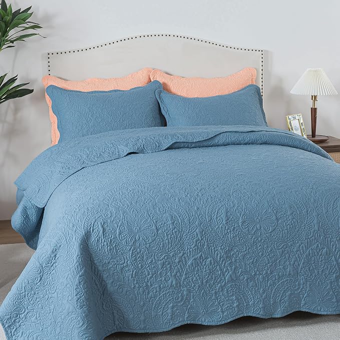 HoneiLife King Quilt Bedding Sets - 3 Piece Microfiber Quilt Sets Lightweight Bedspreads Reversible Coverlets Retro Bed Cover Quilt King Size All Season Quilts