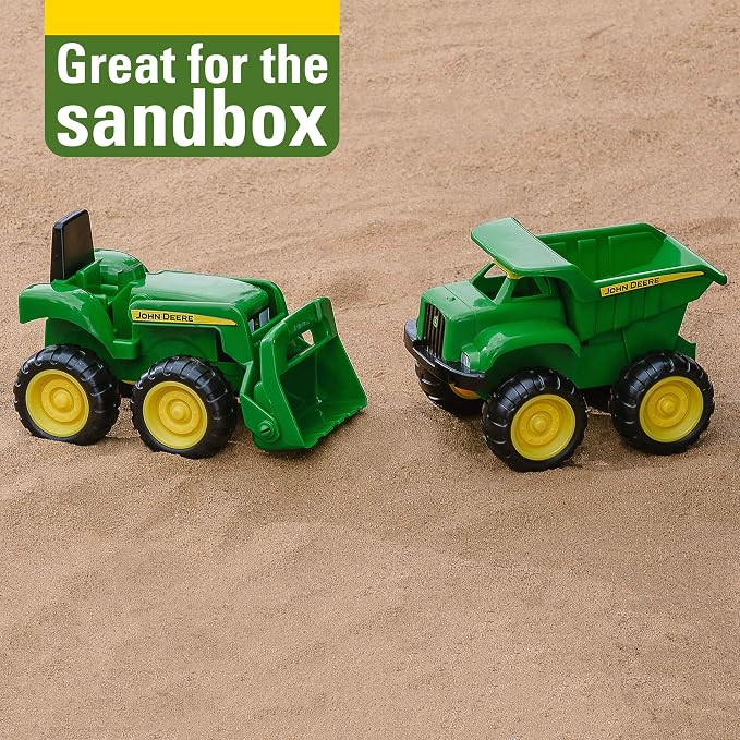 TOMY John Deere Vehicle Set - Includes Dump Truck and Tractor Toy with Loader for Sandbox - Kids Outdoor and Construction Toys - 6 Inches - 2 Count- Ages 18 Months and Up