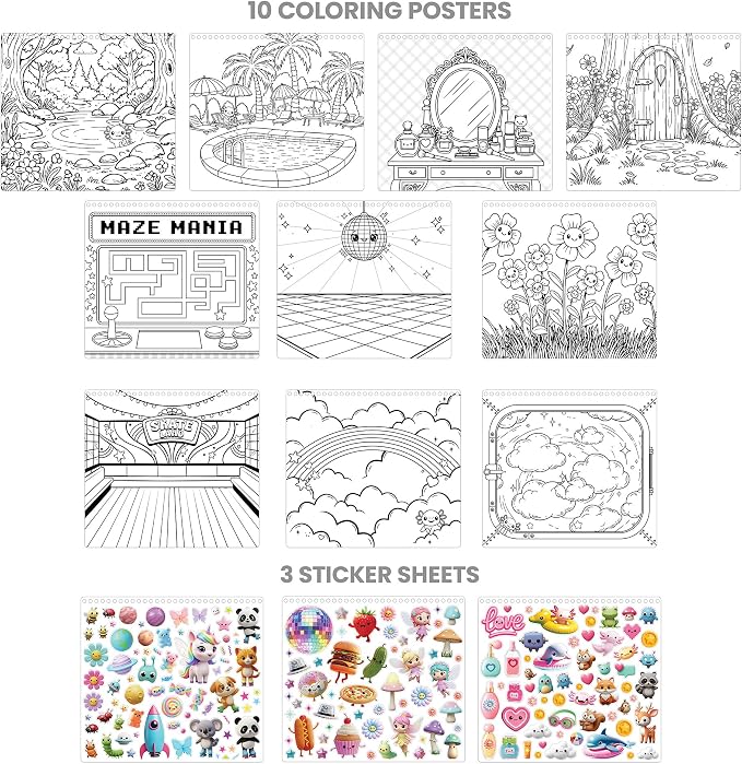 Fashion Angels Chill Axolotl Coloring & Collage Activity Set, Includes 400+ Stickers, Sticker-by-Number & Coloring Pages with Mystical, Cosmic & Candy-Themed Scenes, Creative Art Kit for Kids Ages 6+