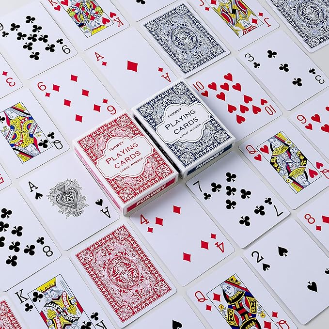 FURWEY Playing Cards 32 Pack,Standard Index,Red and Blue Backs,Large Digital Printing is Easy to Read,Blackjack，Euchre, Canasta Card Game, Poker Cards（Red/Blue）