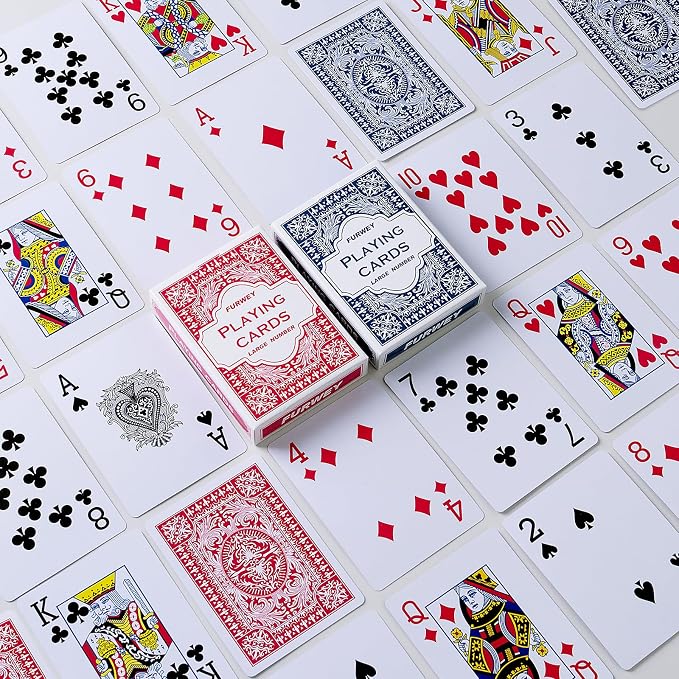 FURWEY Playing Cards 48 Pack,Standard Index,Red and Blue Backs,Large Digital Printing is Easy to Read,Blackjack，Euchre, Canasta Card Game, Poker Cards（Red/Blue）