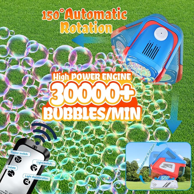 Bubble Machine,Bubble Maker for Party,Outdoor Toys for Kids,Rechargeable/with Remote Control / 7 Color RGB Lights,Wedding Birthday Party, Summer Activities Bubble Blower Gift for Boys & Girls