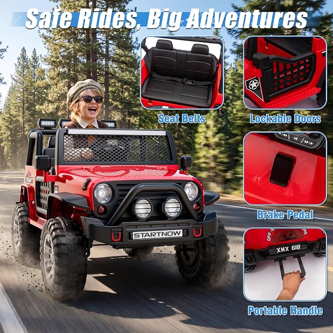 24V 4WD Ride on Truck Car w/800W Motors, Gift Flower, Remote Control, 2 Seater, 3 Speeds, Pop Music, Power 4 Wheels, 24 Volt Ride on Toy Cars for Big Kids Boys Girls, Red
