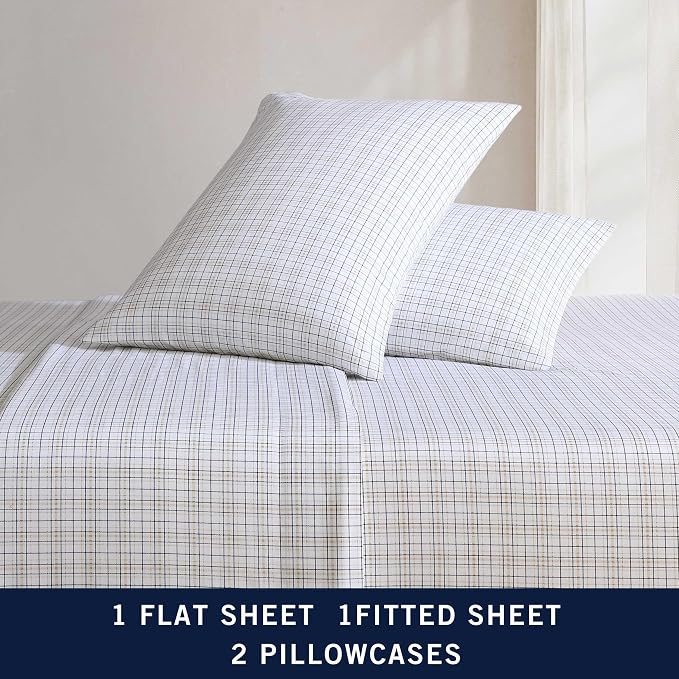 Nautica - King Sheets, Premium Cotton Percale Bedding Set, Plaid Home Decor, Oeko-Tex Certified (Malor Plaid Blue, King)