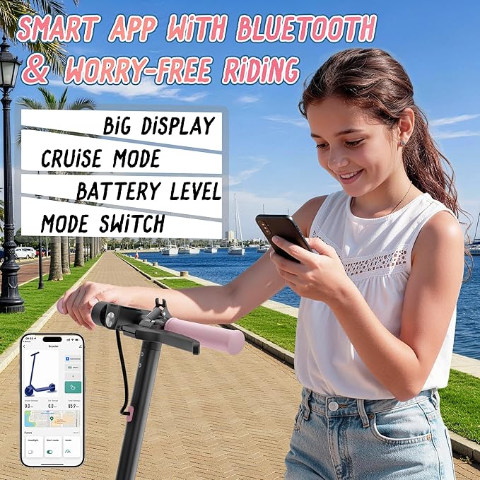 Roinside Electric Scooter for Big Kids - 8.5"/10''/14'' Solid Tires, 350W Motor, Up to 12Miles Long-Range Portable Commuting Scooter with Double Braking System, App