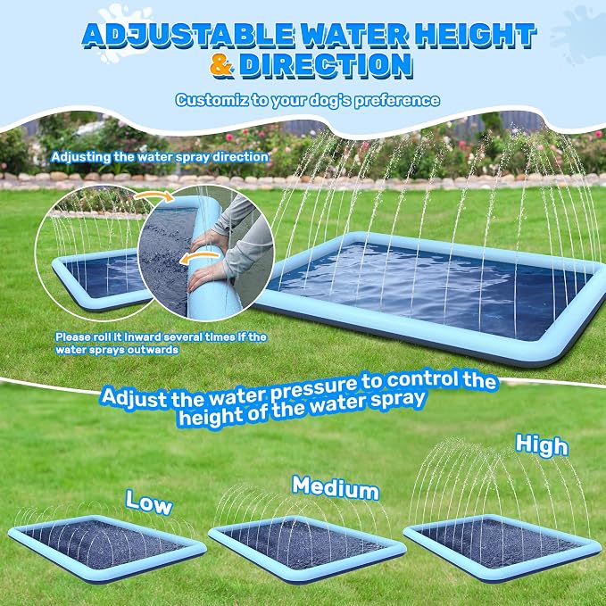 144 x 87 in Giant Rectangle Splash Pad for Dogs & Kids, Extra Large Non-Slip Sprinkler Pool, Shallow Water Play Mat for Backyard Family Water Fun, Teal