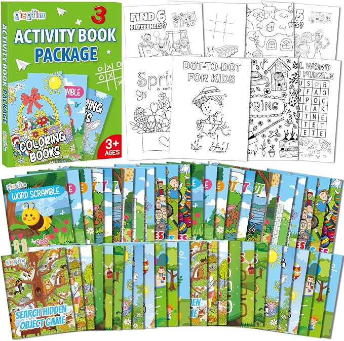 96 PCS Summer Mini Activity Books Kids Coloring Books Party Favors Bulk Challenging Game Include Maze Dot to Dot Word Search Word Scramble for Age 4-12 Goodie Bags Stuffers Easter Spring Supplies
