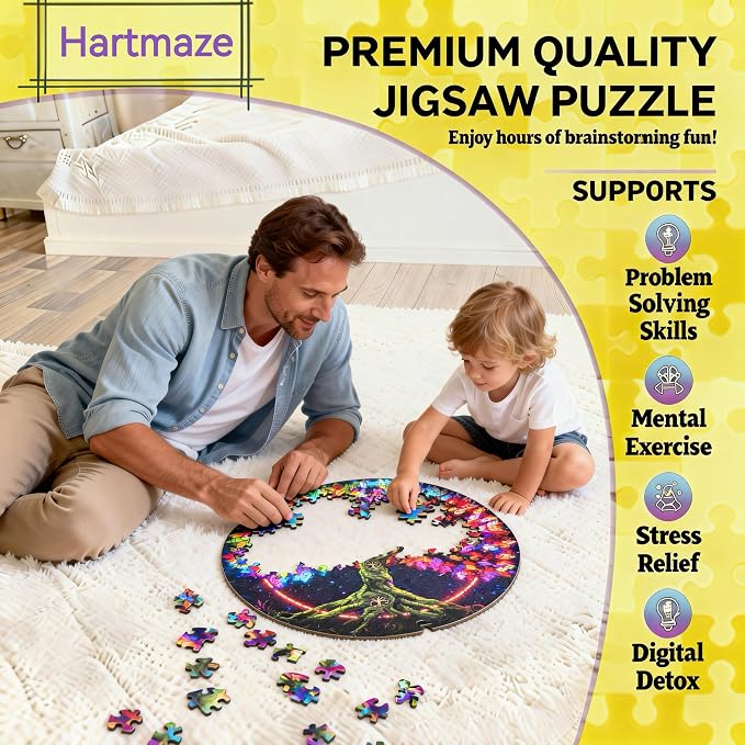 Hartmaze Tree of Life Wooden Puzzle, 178 Intricate Irregular Pieces, 11.2x11.2 Inch, Exquisite Wooden Gift Box – Symbolic Nature Art Jigsaw for Adults & Kids 8+