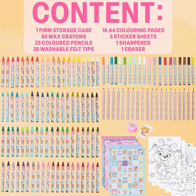 Get Trend Paw Patrol Kids Art Supplies Case with Colored Pencils, Crayons, Washable Markers, Sticker Sheets, Arts and Crafts Drawing Kit, Coloring Set, Creative Gifts for Girls