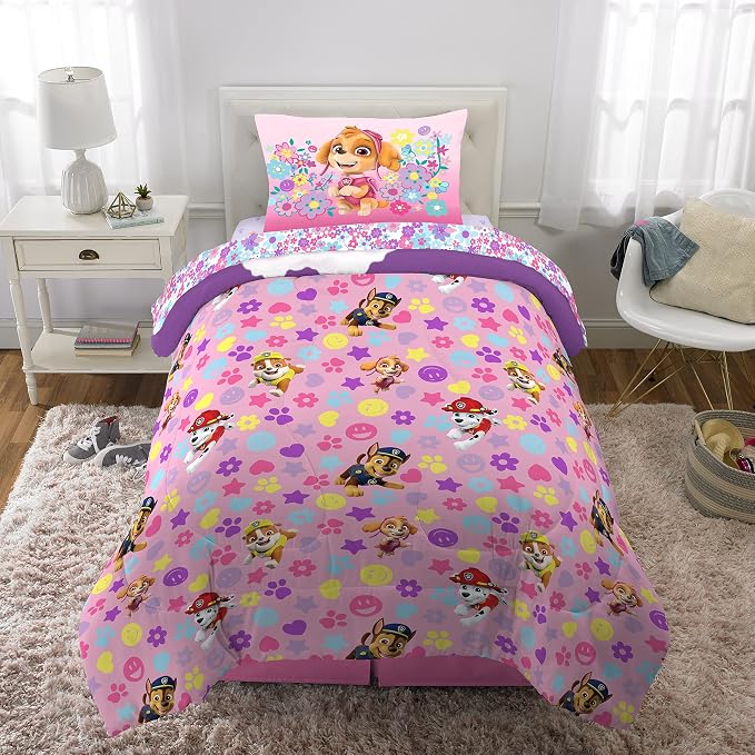 Paw Patrol Girl Skye Kids Bedding Super Soft Reversible Microfiber Comforter and Sheet Set, 4 Piece Twin Size, (Officially Licensed Product) Product By Franco