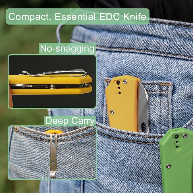 JIN Rhino Jr. Kids Pocket Knife, DIY Knife Kit, Fidget Toy Knives, 1.97” Unsharpened Steel Blade, Rounded Tip, Button Lock Folding EDC, Yellow G10 Handle