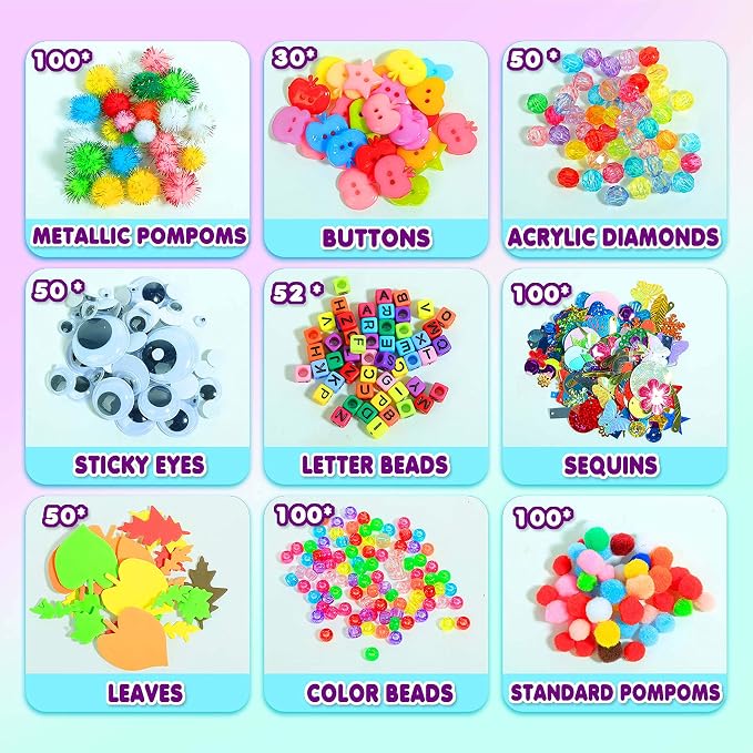 YITOHOP Arts and Crafts Supplies for Kids -1000+ pcs Art Craft kit in Carrying Travel Box for Toddlers Ages 4+ DIY Crafting School Kindergarten Project Activity- Ideal Holiday Gifts
