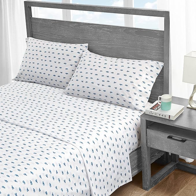 Nautica - Queen Sheets, Cotton Percale Bedding Set, Crisp & Cool, Coastal Home Decor (Cloyster Blue, Queen)