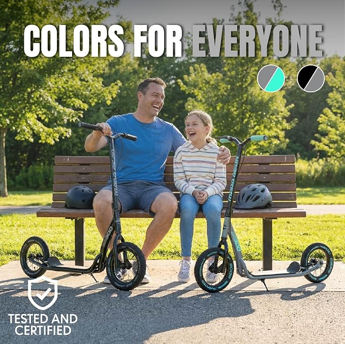 Large Kick Scooter for Adults, Teens & Kids 8-12 with Kickstand – 12" Air-Filled Tires, Wide Deck, Lightweight Steel Frame – Madd Gear Metro Urban Glide 300