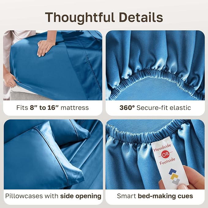California Design Den Soft Queen Size Cotton Sheet Sets, 400 TC Good Housekeeping Award Winner, Silky Smooth Sateen Weave with Deep Pockets, Breathable and Durable Queen Bedding Set - Cobalt Blue