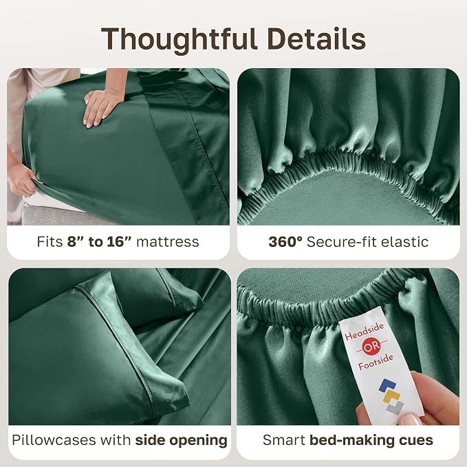 California Design Den Soft 100% Cotton Sheets King Size Set, 400 Thread Count Good Housekeeping Award Winner, Silky Sateen Weave with Deep Pockets, Long Staple Cotton Bed Sheet Set - Hunter Green