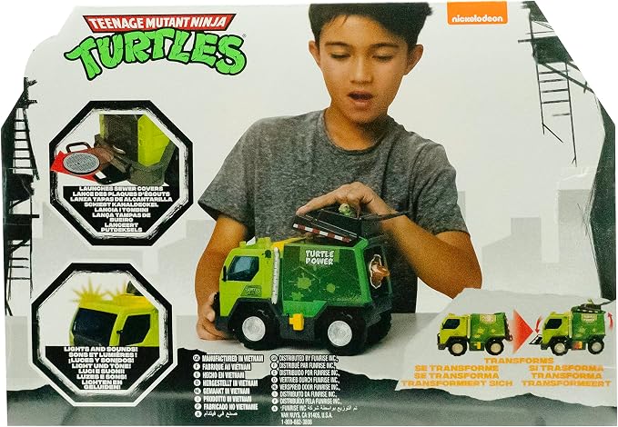 Teenage Mutant Ninja Turtles Toy, Thrash 'N' Battle Garbage Truck with 3 Sewer Cap Launchers, Lights & Sounds, TMNT Mutant Ninja Turtle Vehicle for Kids, Ages 3+