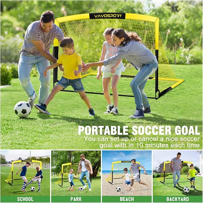 Kids Soccer Goals for Backyard Set - 2 of 4' x 3' Portable Soccer Goal Training Equipment, Pop Up Toddler Soccer Net with Soccer Ball, Soccer Set for Kids and Youth Outdoor Games, Sports, Play