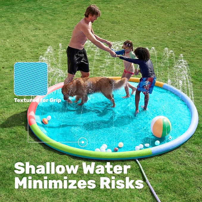 SLOOSH 120" Non-Slip Splash Pad Sprinkler - Outdoor Water Play Toys Backyard Fountain Mat for Toddlers Kids Dogs, Thickened Sprinkler Outside Pool Party Durable for Girls Boys Pets (120in, Multicolor)