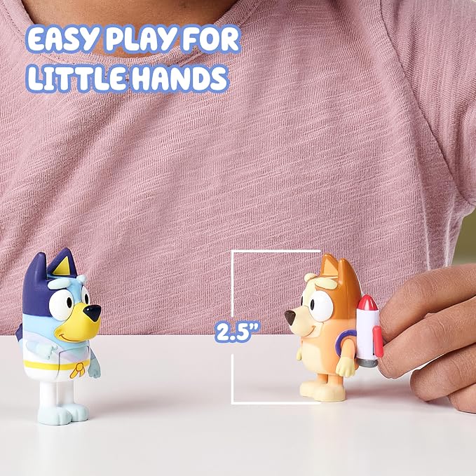Bluey Action Heroes Toy Figures Set of 2, Articulated Character Toys with Karate and Jet Pack Figurines, Small Action Figures for Kids Ages 3+