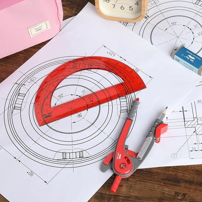 Mr. Pen- Geometry Compass and Protractor Set, 6 Inch Compass | 6 Inch Protractor, Drawing Tool for School, Clear Plastic, Easy Grip, Precision Design for Math, Art, Drafting, Architecture