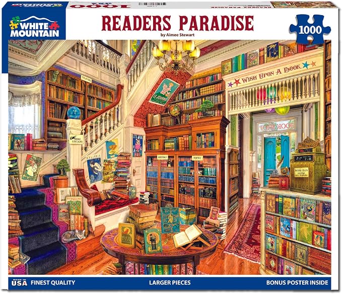 White Mountain 1000 Piece Jigsaw Puzzle Fun Library Book Puzzles with Large Pieces Gift for Adults and Family 24"x30" - Readers Paradise