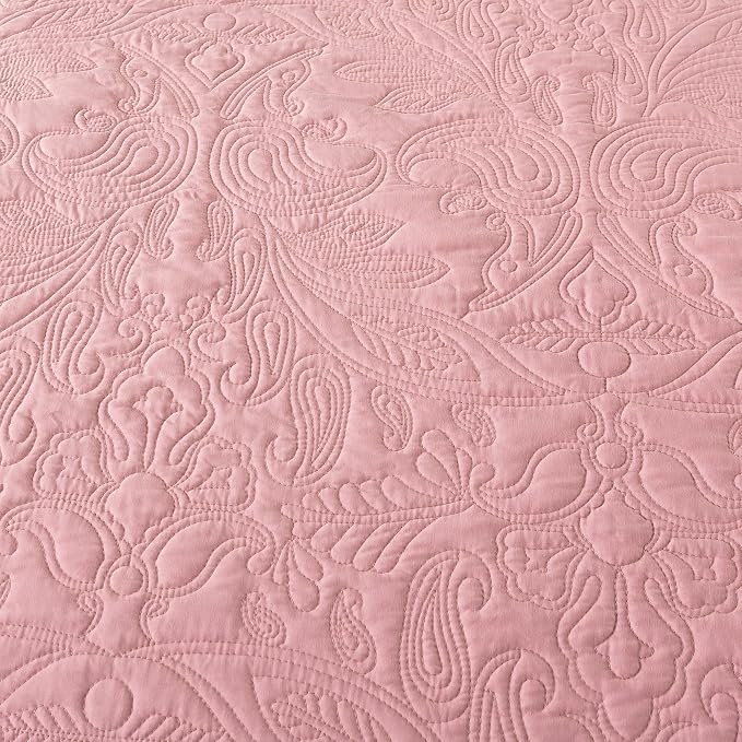 HoneiLife California King Quilt - Oversized King Bedspreads 128x120, 4-Piece Cal King Quilt Sets,Rustic Bedding Sets King Size,Reversible Coverlets Lightweight Bed Cover for All Season Use-Pink
