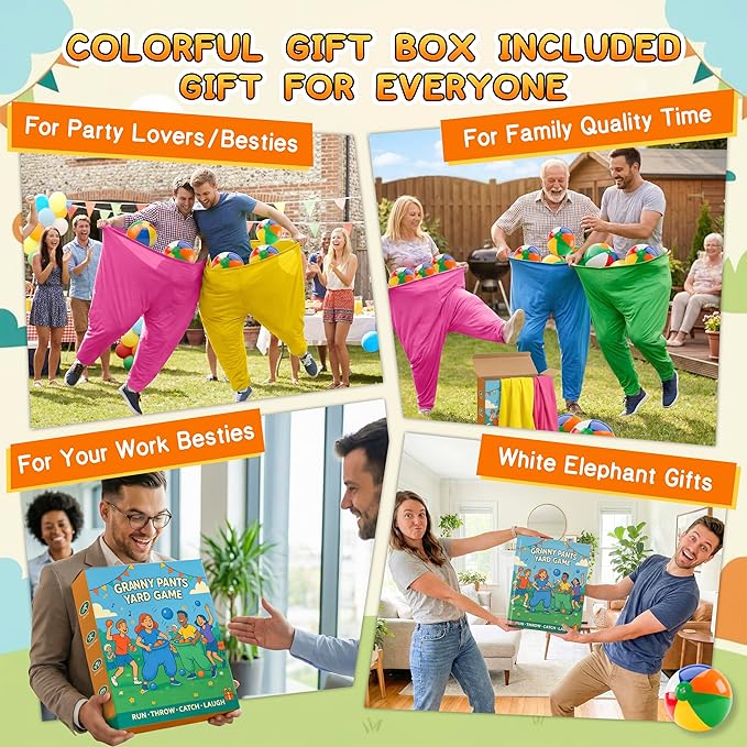 Granny Pants Yard Game for Adults and Kids, Big Pants Ball Catch Game with 2 Giant Pants, Balls, Pumps & Storage Bag, Outdoor Tossing Games for Birthday Party, Backyard Party, Family Reunion